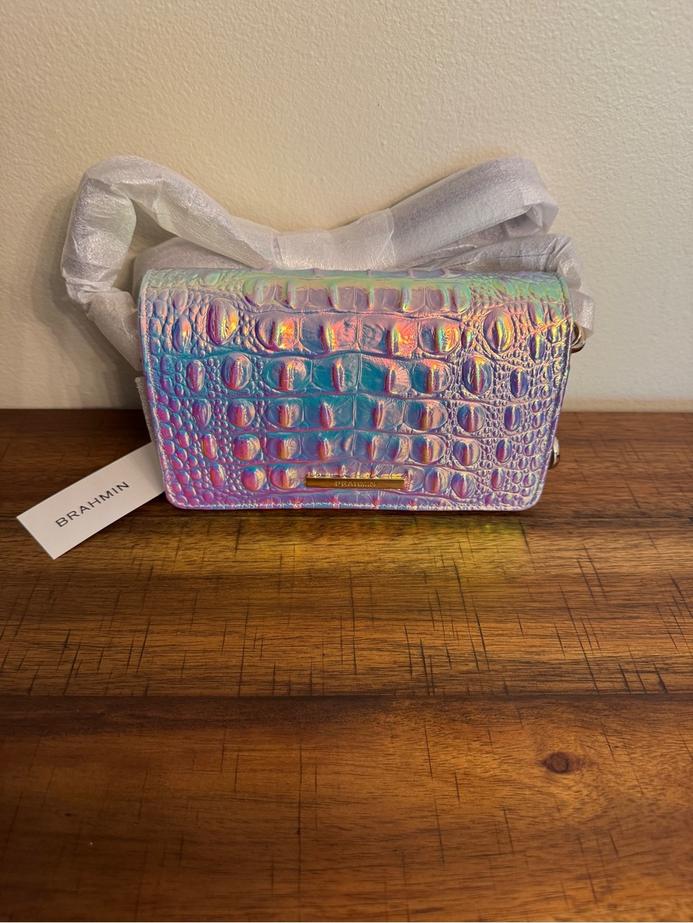 Brahmin Iridescent Croc-Embossed Crossbody - Pink, Blue, Green